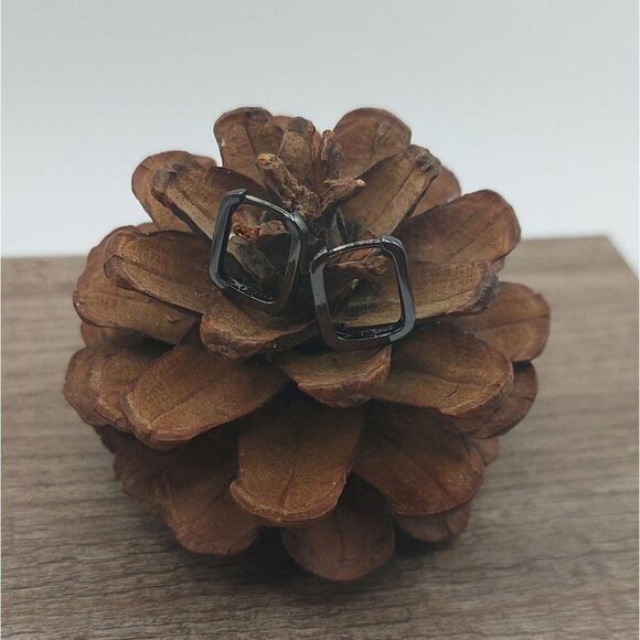 Gunmetal 925 Sterling Silver Rectangle Huggies Earrings - Picture 8 of 10